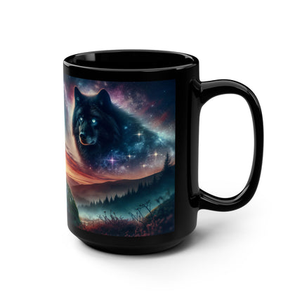 Black Mug, Sword in the Stone Black Wolf Coffee Mug, 15oz - Unique Drinkware for Coffee Lovers, Halloween Gifts, Gothic Home Decor, Kitchen