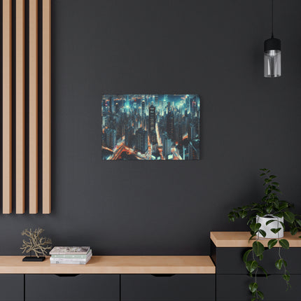 Canvas Wall Art, Night Harbor Cityscape Matte Stretched, Home Decor Print, Large Painting, Coastal City Wall Art, Gift