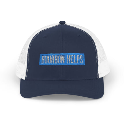 Bourbon Helps Snapback Trucker Hat - Whiskey Lover Gift, Distressed Baseball Cap, Vintage Style Dad Hat, Unisex Baseball Cap, Funny Alcohol