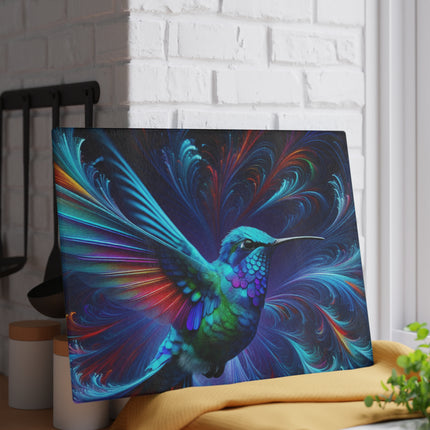 Colorful Abstract Hummingbird Glass Cutting Board, Kitchen Decor, Unique Serving Platter, Bird Lover Gift, Housewarming Present, Vibrant