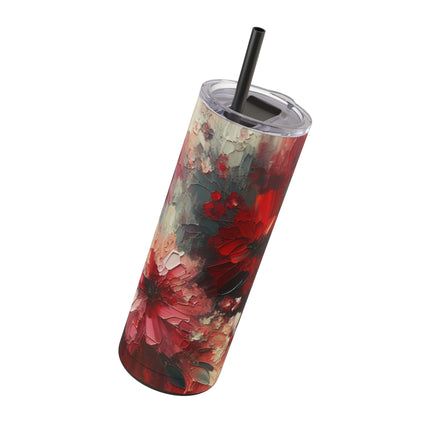 Skinny Tumbler, Abstract Flowers 20 oz Oil Painted Style, Matte Cup, Floral Design Mug, Insulated Cup for Hot and Cold Drinks, Gift