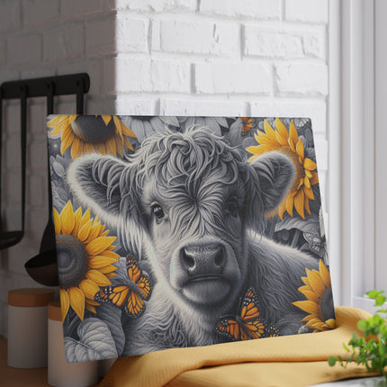 Glass Cutting Board, Cow and Sunflowers Kitchen Decor, Butterfly Glass Chopping Board, Farmhouse Cow Trivet, Floral Glass Cutting Board,