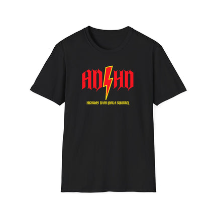 ADHD Highway to Oh Look a Squirrel Unisex Softstyle T-Shirt, Funny Tee for Distraction, Novelty Gift, Humorous Shirt, ADHD Awareness