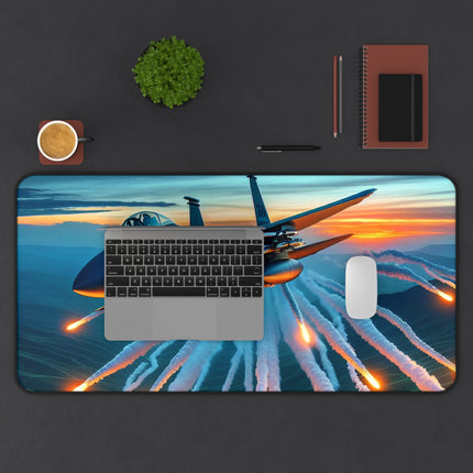 Fighter Jet Desk Mat - Aviation Pilot Aircraft Airplane Gift for Office, Large Mouse Pad, Workstation Decor, Gaming Desk Accessory, Non-Slip