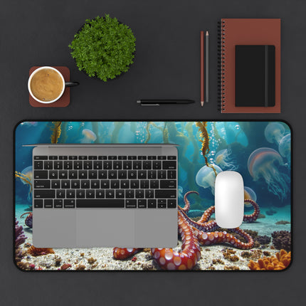 Octopus Jellyfish Desk Mat - Underwater Ocean Sea Creature Work Desk Pad, Gaming Mouse Pad, Desk Accessory, Home Office Decor, Gift