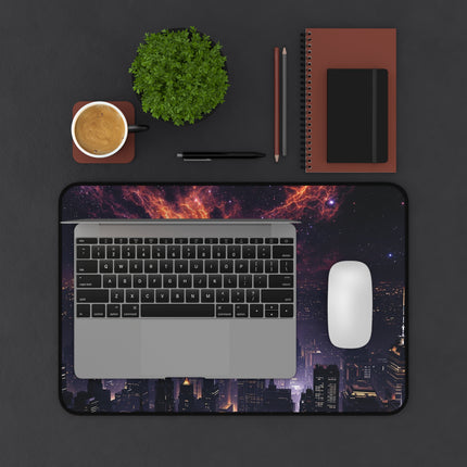 Cosmic Cityscape Desk Mat, Unique Gaming Mouse Pad, Outer Space Office Decor, Nebula Desk Accessory, Celestial Desk Protector