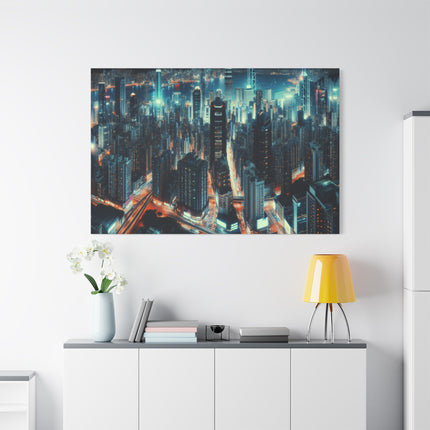 Canvas Wall Art, Night Harbor Cityscape Matte Stretched, Home Decor Print, Large Painting, Coastal City Wall Art, Gift