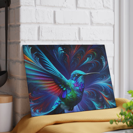 Colorful Abstract Hummingbird Glass Cutting Board, Kitchen Decor, Unique Serving Platter, Bird Lover Gift, Housewarming Present, Vibrant
