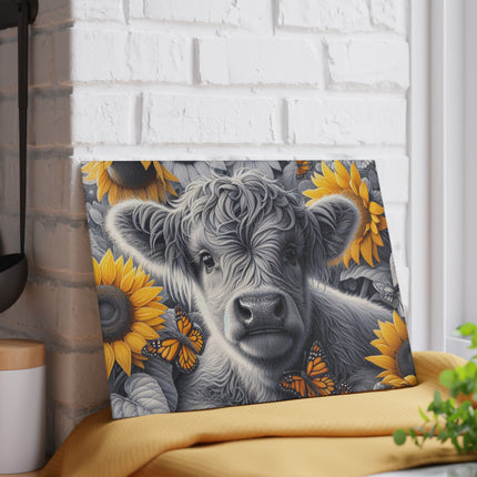 Glass Cutting Board, Cow and Sunflowers Kitchen Decor, Butterfly Glass Chopping Board, Farmhouse Cow Trivet, Floral Glass Cutting Board,
