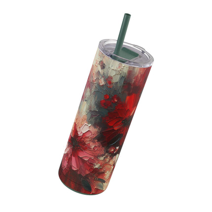 Skinny Tumbler, Abstract Flowers 20 oz Oil Painted Style, Matte Cup, Floral Design Mug, Insulated Cup for Hot and Cold Drinks, Gift