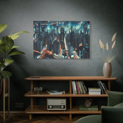 Canvas Wall Art, Night Harbor Cityscape Matte Stretched, Home Decor Print, Large Painting, Coastal City Wall Art, Gift