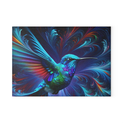 Colorful Abstract Hummingbird Glass Cutting Board, Kitchen Decor, Unique Serving Platter, Bird Lover Gift, Housewarming Present, Vibrant