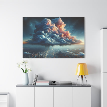 Canvas Wall Art, Cosmic Raincloud Cityscape, Stretched Matte Print, Home Decor, Office Decoration, Large Canvas Print, Gift, Home Decor