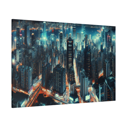 Canvas Wall Art, Night Harbor Cityscape Matte Stretched, Home Decor Print, Large Painting, Coastal City Wall Art, Gift
