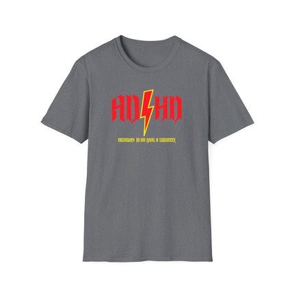 ADHD Highway to Oh Look a Squirrel Unisex Softstyle T-Shirt, Funny Tee for Distraction, Novelty Gift, Humorous Shirt, ADHD Awareness