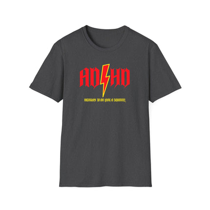 ADHD Highway to Oh Look a Squirrel Unisex Softstyle T-Shirt, Funny Tee for Distraction, Novelty Gift, Humorous Shirt, ADHD Awareness