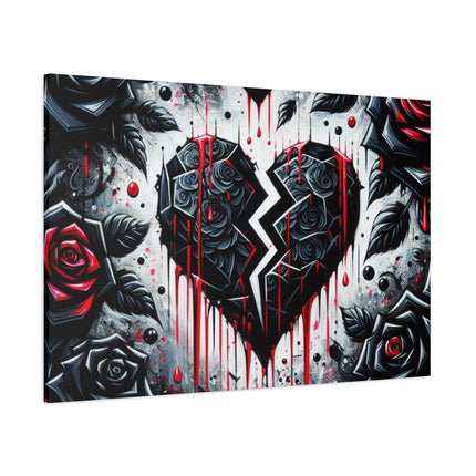 Canvas Wall Art, Abstract Broken Heart with Roses Home Decor, Stretched Matte Print, Romantic Floral Painting, Heartbreak Art, Gift For Her