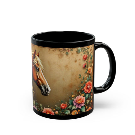 Floral Horse Mug, Horse Lover Gift, Botanical Coffee Cup, Animal Flower Tea Mug, Farmhouse Kitchen Decor, Gift for her, Mom