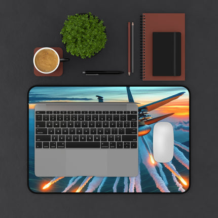 Fighter Jet Desk Mat - Aviation Pilot Aircraft Airplane Gift for Office, Large Mouse Pad, Workstation Decor, Gaming Desk Accessory, Non-Slip