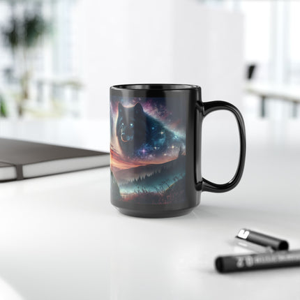 Black Mug, Sword in the Stone Black Wolf Coffee Mug, 15oz - Unique Drinkware for Coffee Lovers, Halloween Gifts, Gothic Home Decor, Kitchen