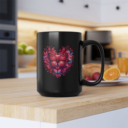 Butterfly Mug, 15oz - Heart Shaped Design, Gift for Her, Coffee Lover Gift, Unique Gift, Butterfly Teacup,