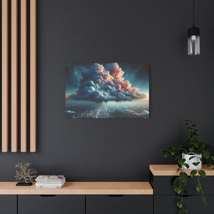 Canvas Wall Art, Cosmic Raincloud Cityscape, Stretched Matte Print, Home Decor, Office Decoration, Large Canvas Print, Gift, Home Decor