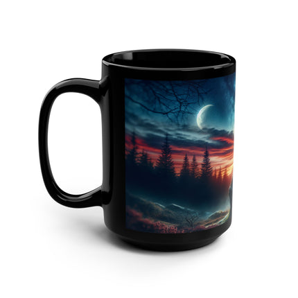 Black Mug, Sword in the Stone Black Wolf Coffee Mug, 15oz - Unique Drinkware for Coffee Lovers, Halloween Gifts, Gothic Home Decor, Kitchen