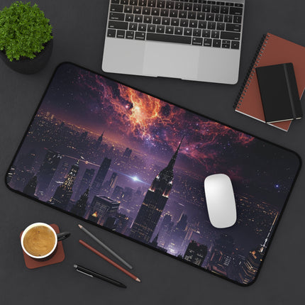 Cosmic Cityscape Desk Mat, Unique Gaming Mouse Pad, Outer Space Office Decor, Nebula Desk Accessory, Celestial Desk Protector