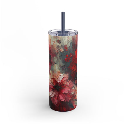Skinny Tumbler, Abstract Flowers 20 oz Oil Painted Style, Matte Cup, Floral Design Mug, Insulated Cup for Hot and Cold Drinks, Gift