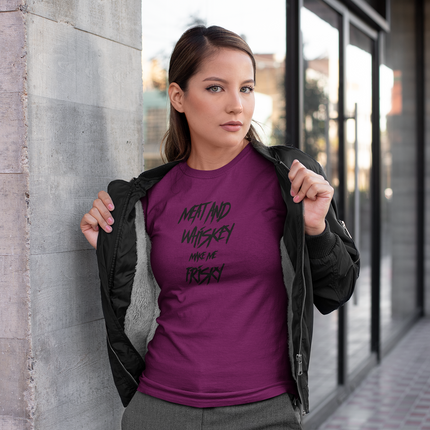 Meat and Whiskey Make Me Frisky Women's Tee - Unisex Softstyle T-Shirt, Funny Graphic Shirt, Foodie Gift, Whiskey Lover Gift, Sarcastic Tee,